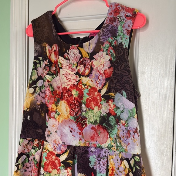 Betsey Johnson Floral Print Fit n Flare Mini Dress Dahlias Fall Flowers Size 14 - Picture 3 of 10